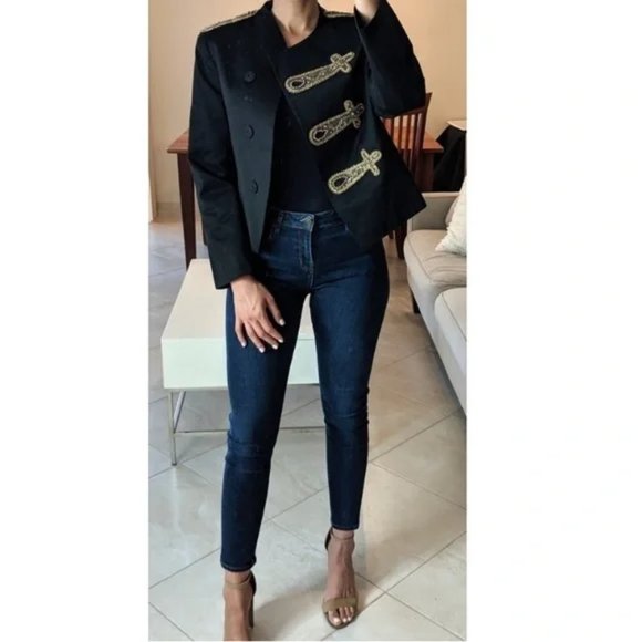 New Alice + Olivia wool military band embellished crop oversized blazer jacket - Picture 6 of 16